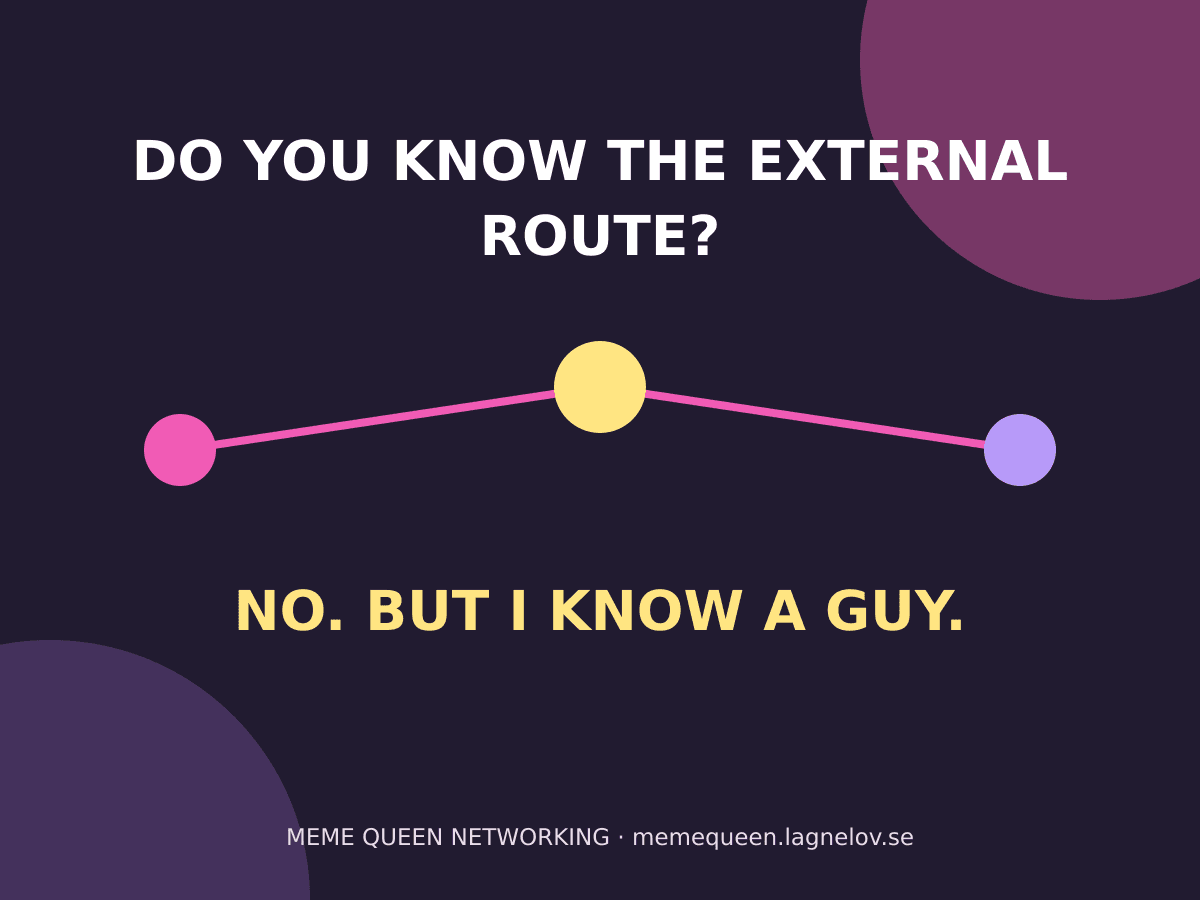 DO YOU KNOW THE EXTERNAL ROUTE? NO. BUT I KNOW A GUY. Original OSPF typography meme.